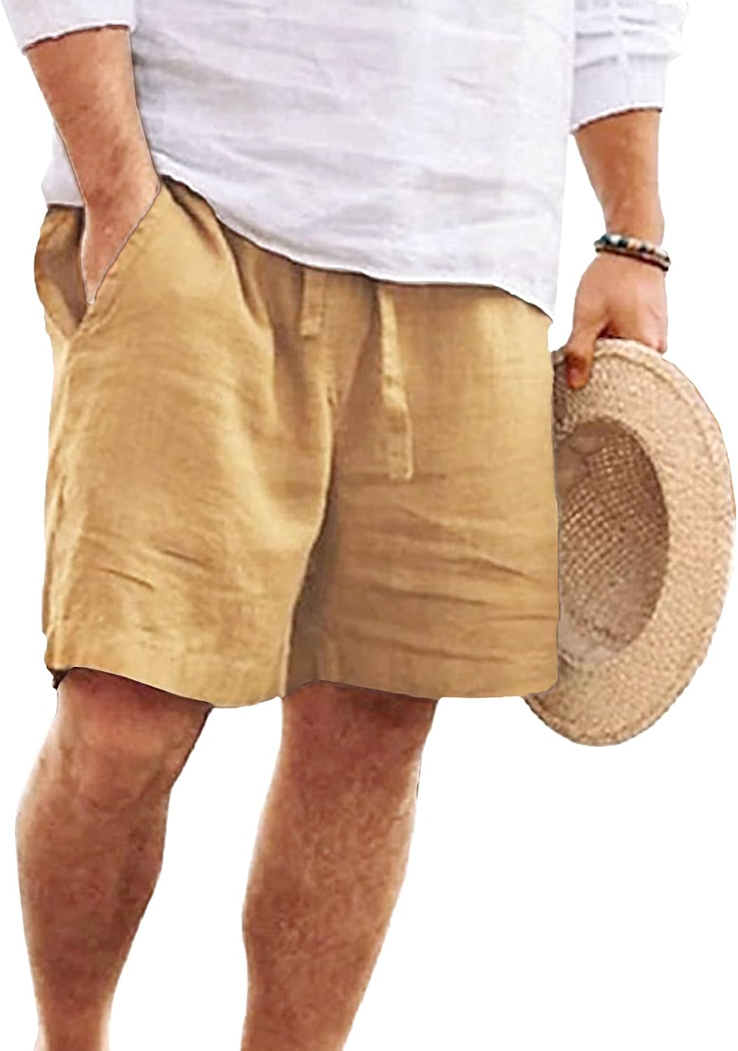 Maiyifu-GJ Men's Summer Casual Cotton Linen Shorts Lightweight Loose Beach Shorts Elastic Waist Workout Running Short Pants