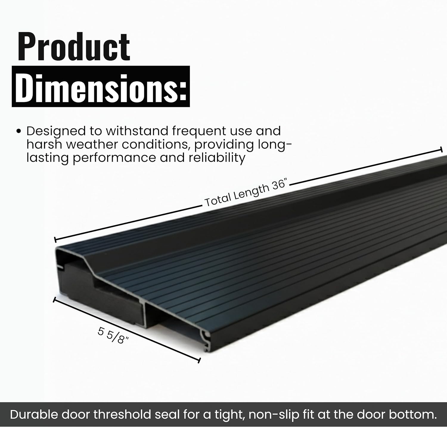 KC Hardware Black Aluminum Threshold, Threshold Extension, Heavy-Duty Short Width, Residential & Commercial Use, Adapts Seamlessly to Door Height 5-5/8" W (Black Threshold, 36" L)