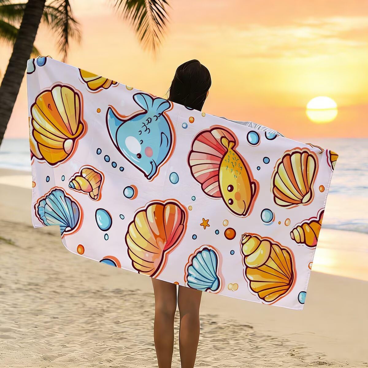 Telo Mare Microfibra, Telo Mare Grande 100x220cm 2 Pezzi, Asciugamano Palestra Donna Asciugatura Rapida, Antisabbia Asciugamano Microfibra, Leggero Asciugamani Palestra per Regalo (Pescare) -4202