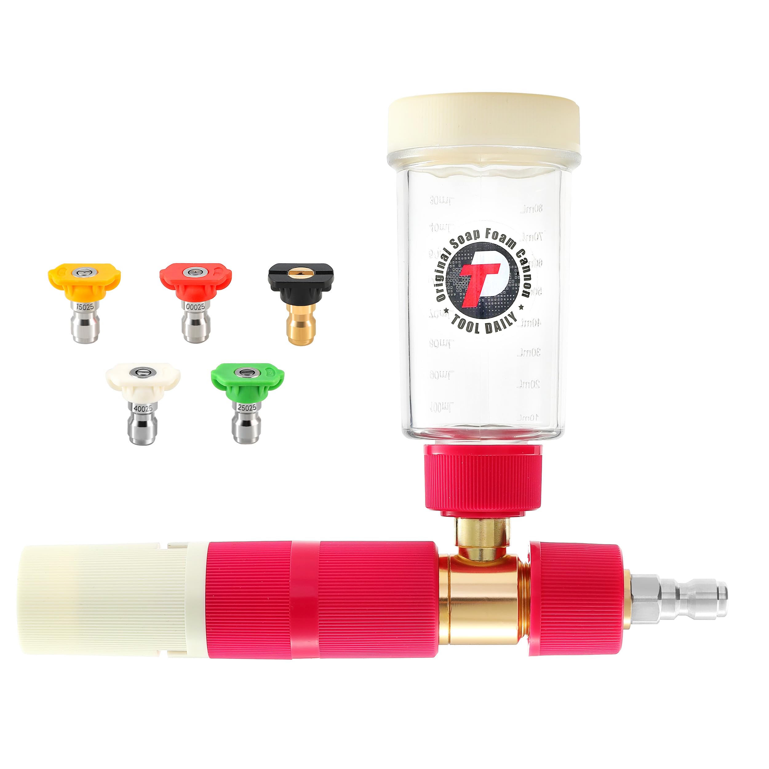 Tool Daily Foam Cannon for Pressure Washer, Original Soap Cannon for Car Washing, 5 Power Washer Spray Nozzles, 1/4 Inch Quick Connector