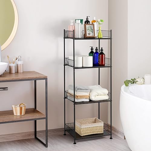 Miniatura 9 de OYEAL Estantes de baño independientes para toallas de baño, estantería de alambre de 4 niveles con guardia, organizador de estante de baño, de pie