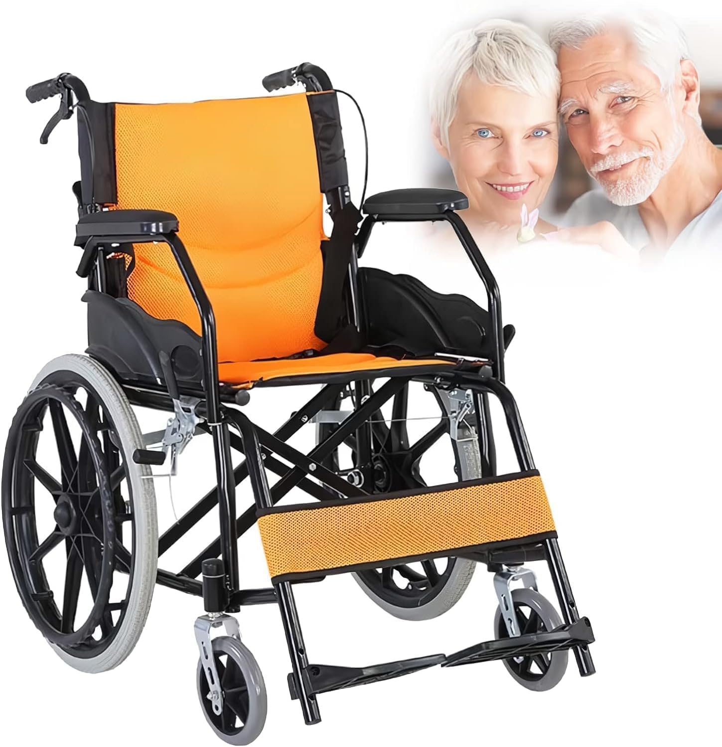 Silla de Ruedas de Transporte Ligera Plegable con Reposapies Basculante Y Asiento Respabatible Silla de Ruedas/D