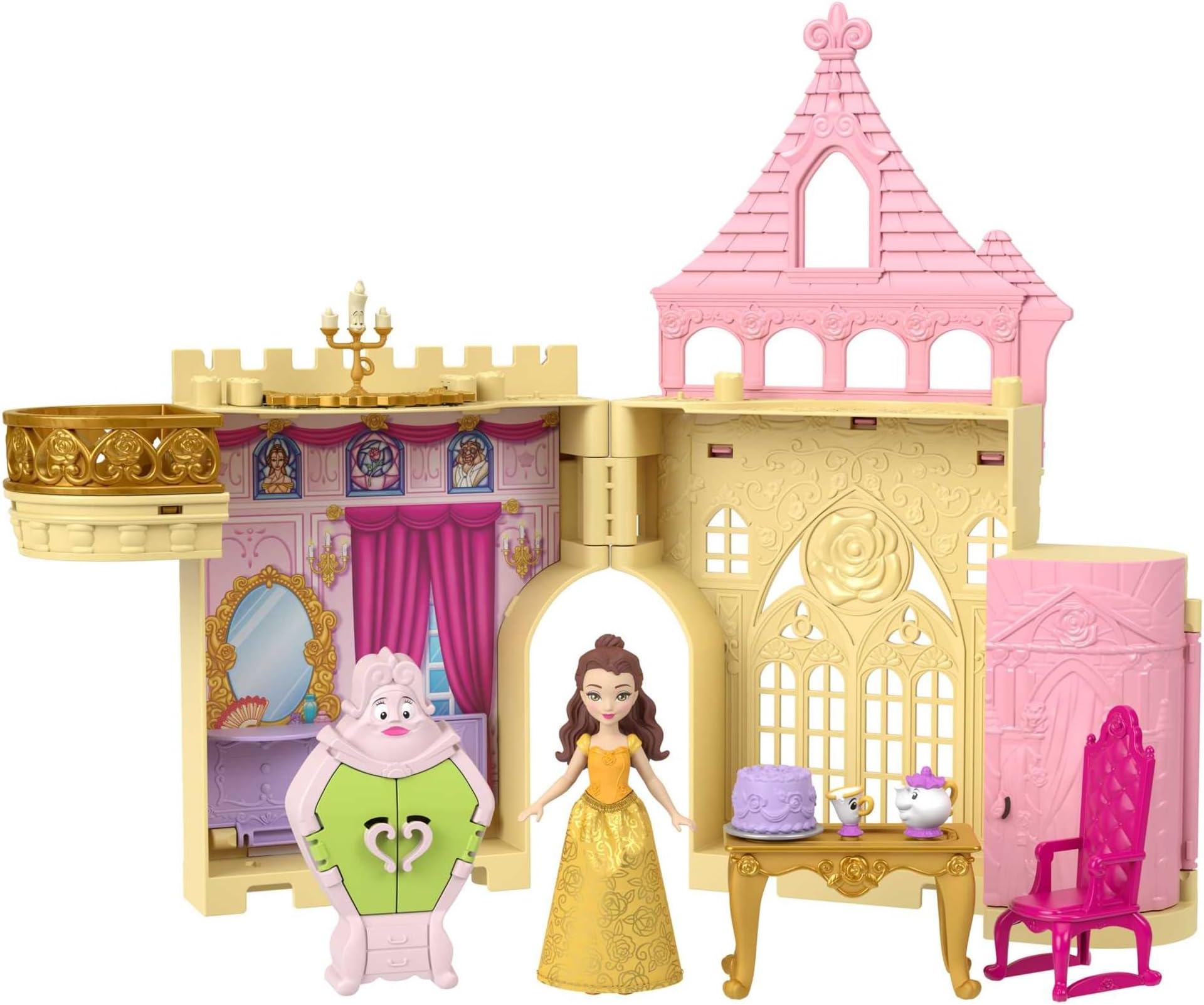 Disney Princess Toys, Storytime Stackers Belle's Castle, Stackable Doll House with Small Doll & 9 Pieces, Inspired by the Disney Movie, JDP54