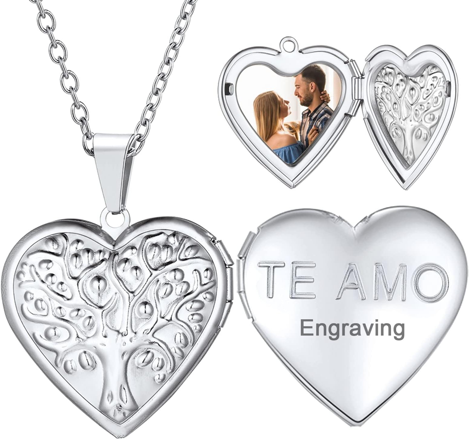 U7 Women Locket Necklace Platinum 14K Gold Photo Lockets that Hold Picture,Chain 20 Inch Personalized Gift Custom Love Heart Image Necklaces