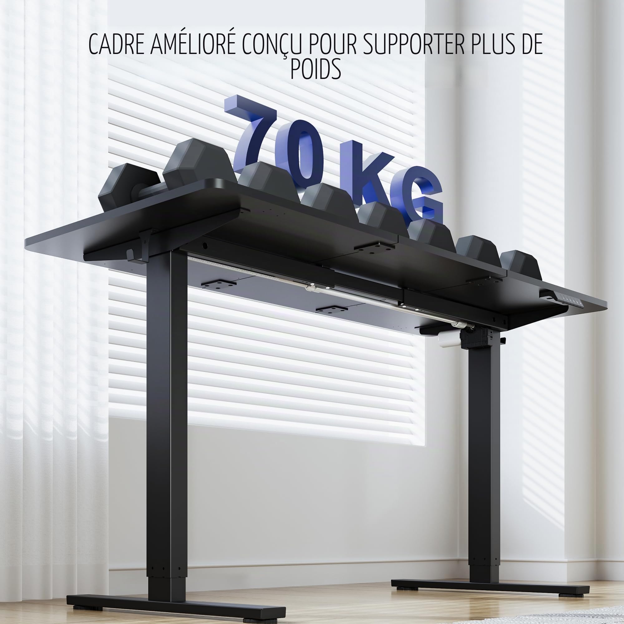 FLEXISPOT Bureau Assis Debout 160x60cm Bureau Réglable en Hauteur Électrique, Panneau de Contrôle à Fonctions Mémoires, Bureau à Télétravail(Cadre Noir+Plateau Noir)
