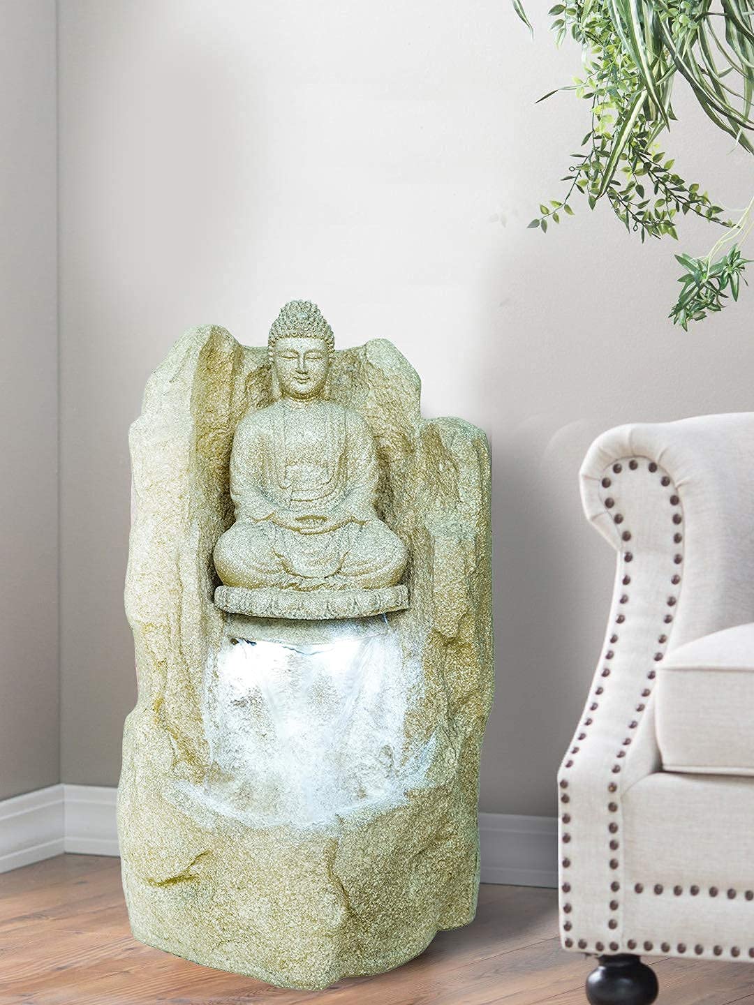 House Of Dee Big Buddha Pahad Fiber Indoor Outdoor Fountain Garden Fountain with Led Lights for Home Decor and Office Decoration Or Gifting (35.6 x 35.6 x 66 cm)-image-11