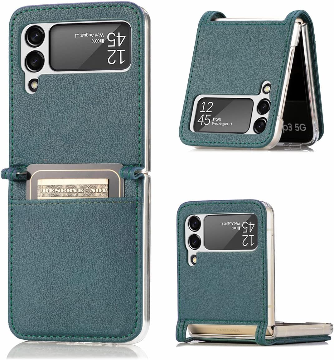 LakiBeibi for Samsung Galaxy Z Flip 3 Case, Slim Flit Premium Lychee Leather + Hard PC Galaxy Z Flip 3 Wallet Case with Card Slots Protective Phone Case for Samsung Galaxy Z Flip 3 5G Case, Cyan