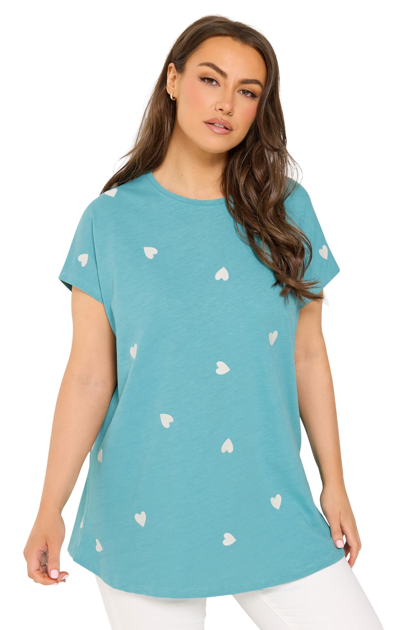 Yours Women's Teal Embroidered Heart T-Shirt In | Size: 22/24