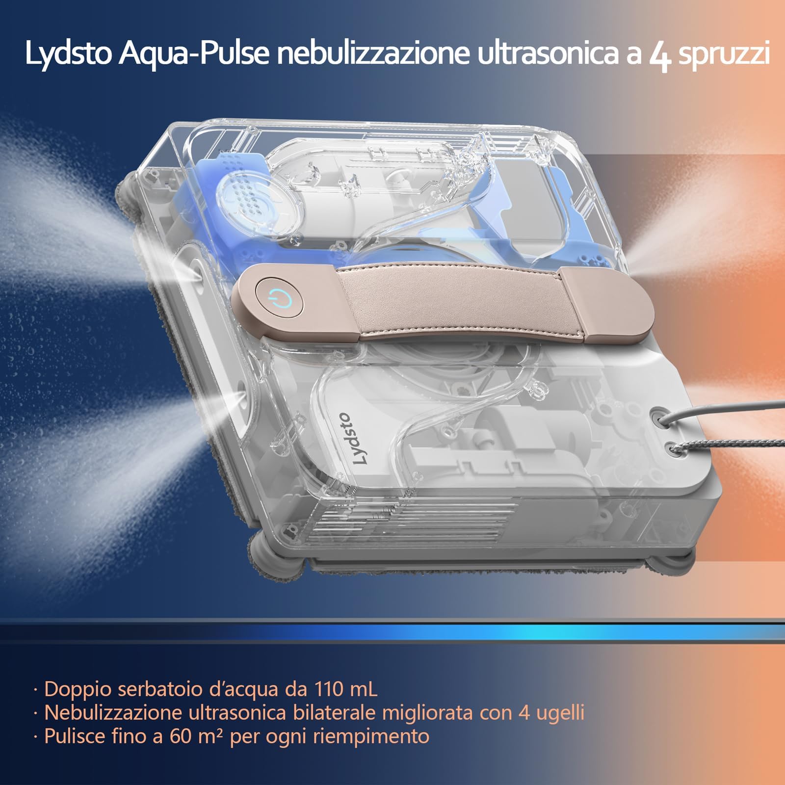 Lydsto WL07Max Robot Lavavetri Compatto, Quattro Ugelli ad Ultrasuoni, Pulizia Degli Angoli, 8000 Pa Lavavetri Elettrico, Serbatoio da 110ML, 4 Modalità di Pulizia
