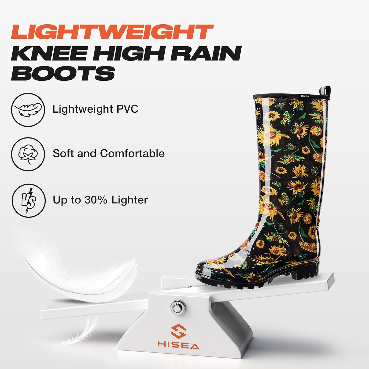 HISEA Women's Tall Rain Boots Slim Calf Waterproof Garden Boots Fashion Printed Rubber Boot Knee High Rain Shoes for Outdoor Gardening Yard Mud Work