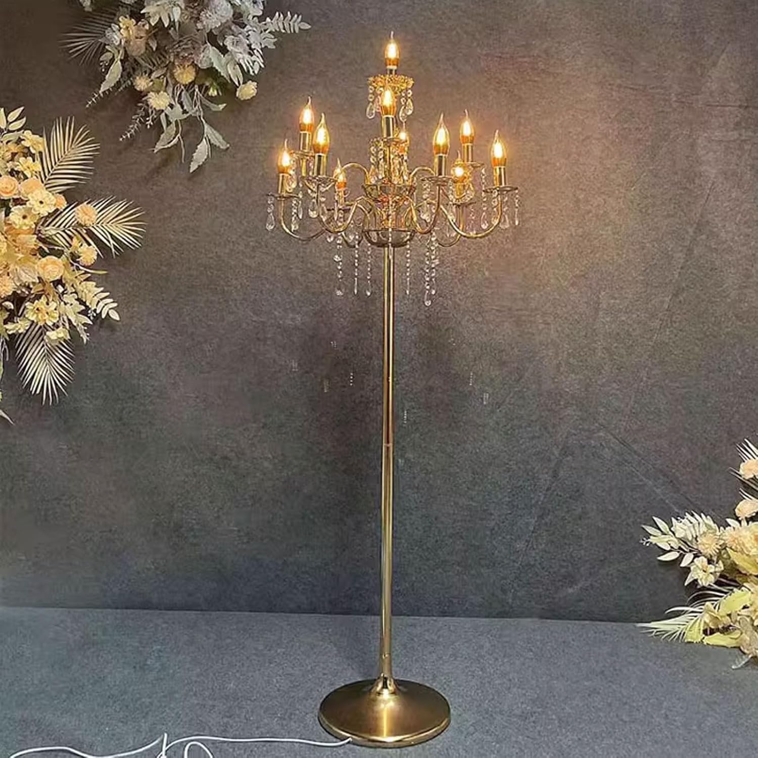 Bedroom Decor Floor Lamp Iron Palace Style Decoration Wedding Birthday Garden Home Party Various Styles Available Wedding Stage Decoration with Clear Bulb ColorGold,SizeB60*105-155CM