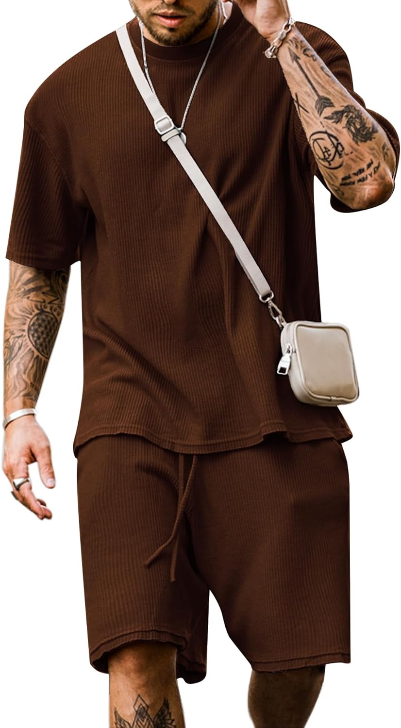 Babioboa Men's Short Sleeve Tracksuit Summer T Shirt & Shorts set 2 Pockets Oversize Two Piece Casual Daily Duty-off