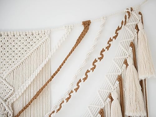 Miniatura 7 de Jakalin Colgante de pared grande de macramé de 47 pulgadas de ancho x 55 pulgadas de largo, decoración de pared de macramé marrón, paneles bohemios,