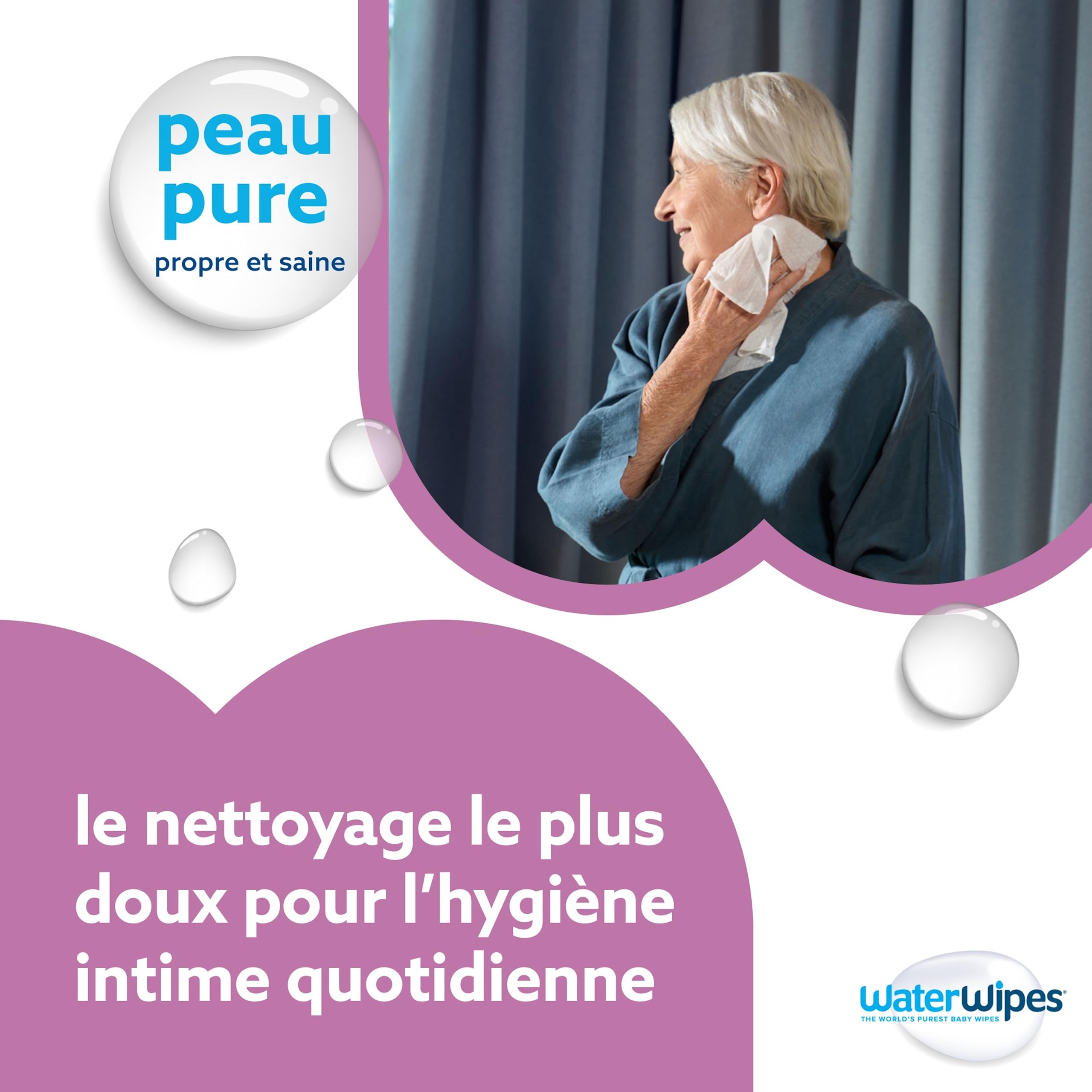 WaterWipes Sensitive+ Body & Intimate Wipes, Hygiène Corporelle et Intime, 90 lingettes (3 paquets), 3-en-1 nettoie, soigne, protège, 99,9% d'eau, lingettes humides non parfumées, Adult Care