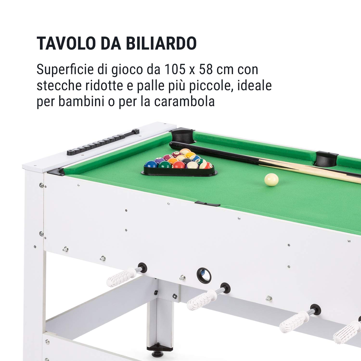Klarfit Spin 2 in 1 - Calcio Balilla e Tavolo Multigioco Adulti, Biliardo: 105x58 cm, Rivestimento Verde, Biliardino, Accessori Inclusi, Tavolo da Gioco Rotante per rapido Cambio Gioco