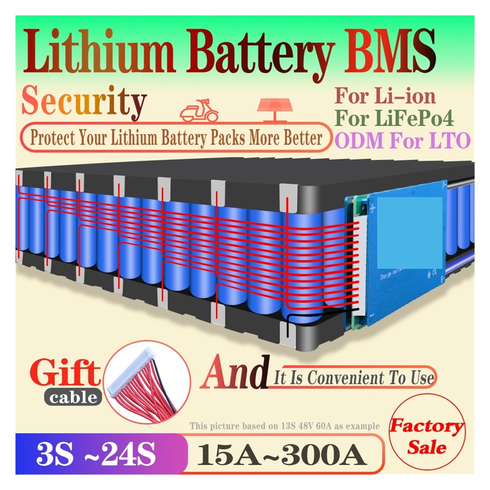 Płyta BMS, Li-ion BMS 3S 4S 6S 7S 8S 10S 12S 13S 14S 15S 16S 17S 19S 20S 21S 23S 24S 12V 24V 36V 48V 60V 72V 50A 80A 130A 150A 200A(Li-ion 14S 48V,20A)