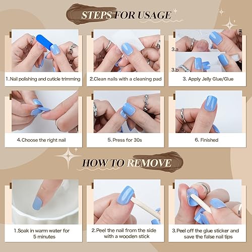 Miniatura 6 de Uñas postizas cuadradas de color marrón café a presión, uñas postizas de color sólido con pegamento, uñas postizas acrílicas cómodas y naturales,