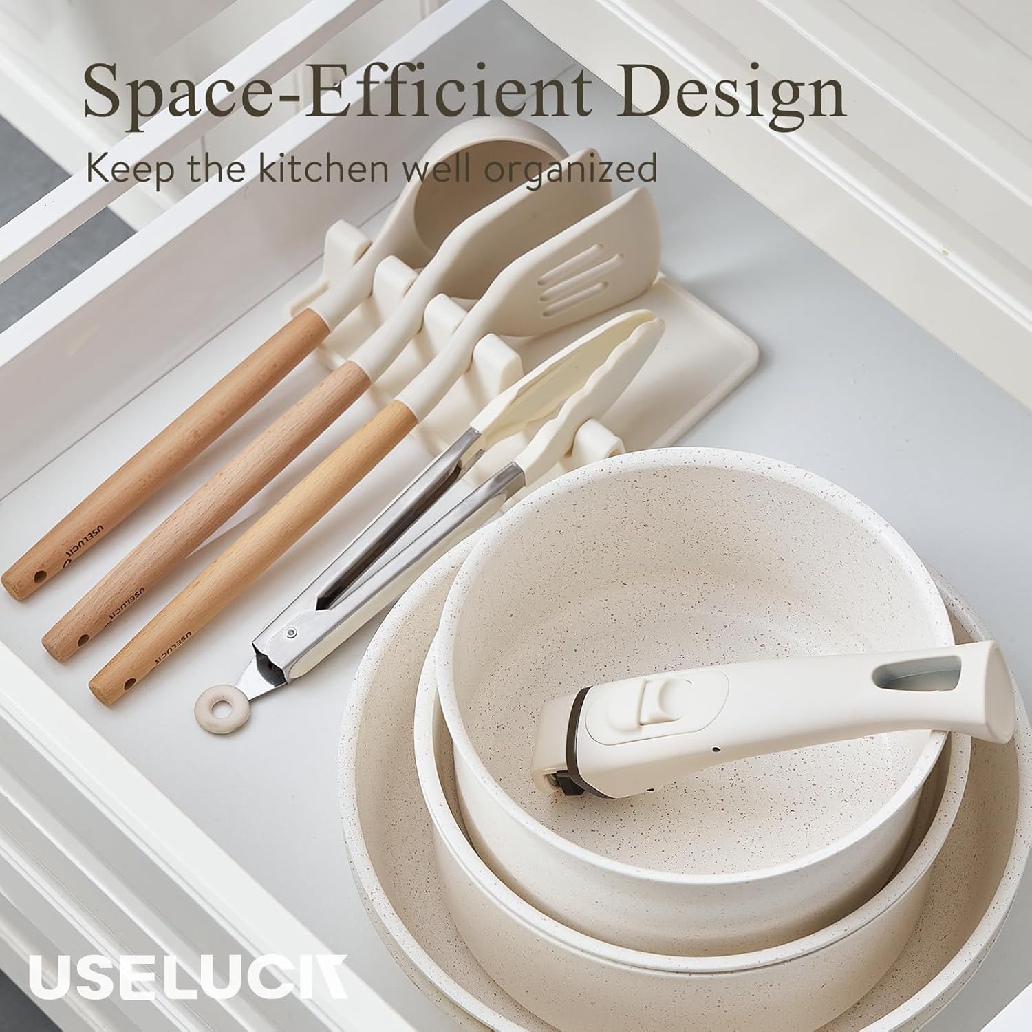 Pots and Pans Set Healthy Non toxic Non Stick Ceramic Cookware Set 21 Pcs Detachable Handles, Oven Safe, Induction Dishwasher, Stackable Frying Pan (PFOS, PFOA Free),Cream White