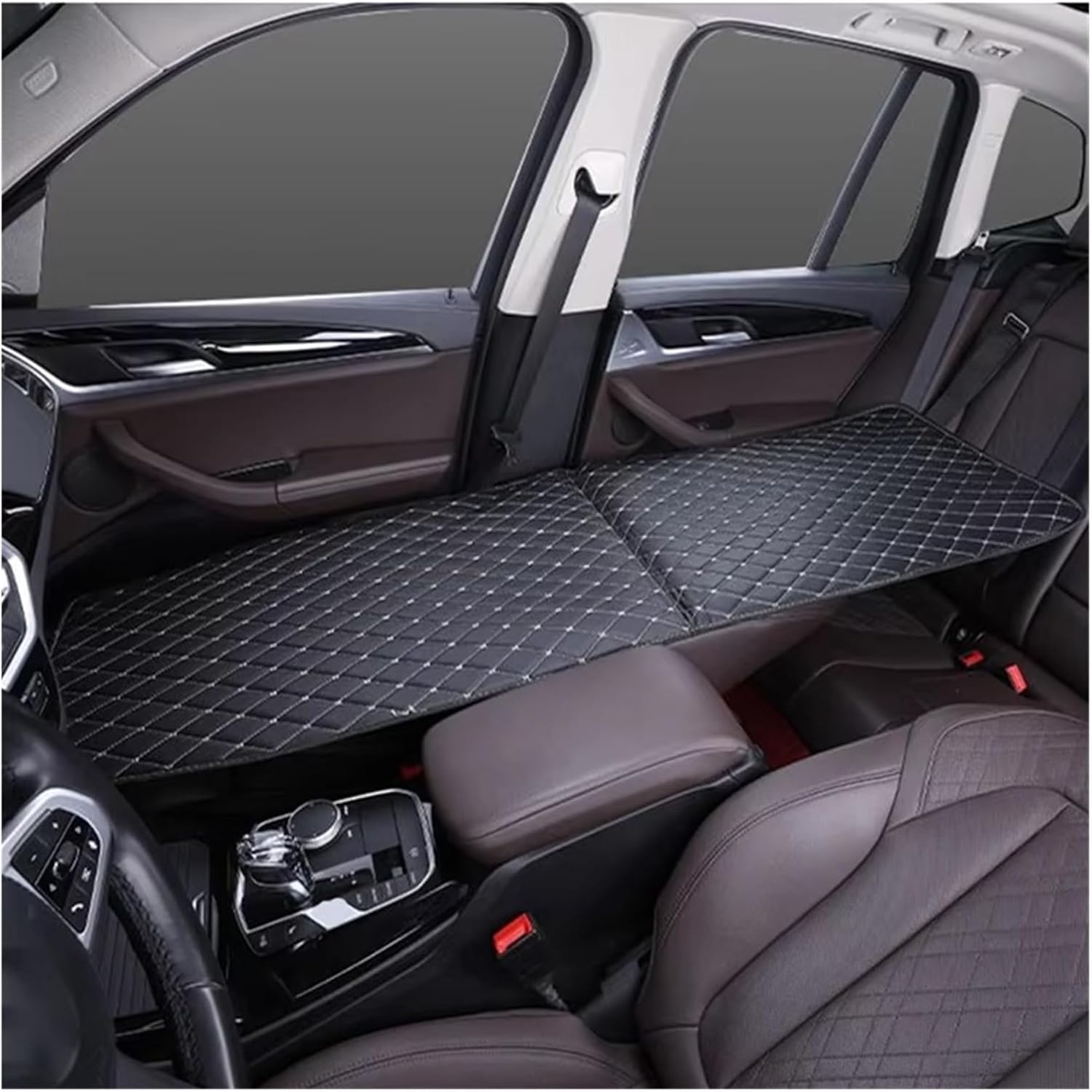 Car Travel Bed Portable Folding Car Modified Bed Auto Rear Seat Travel Sleeping Pad Vehicles Co Pilot Sleep Mat Car Accessories(Black and Gold)