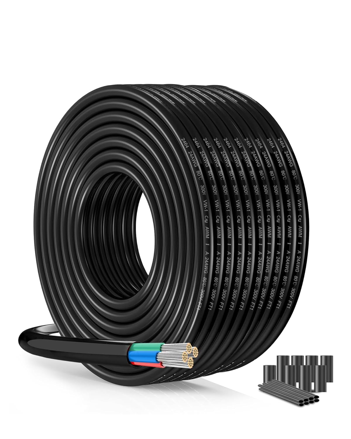 UL2464 Certified 24 AWG Stranded Wire - 4-Conductor 82.02FT Flexible Low Voltage Cable with Tinned Copper Conductors | Compatible with 5V/12V/24V LED Strips, Automotive Electronics