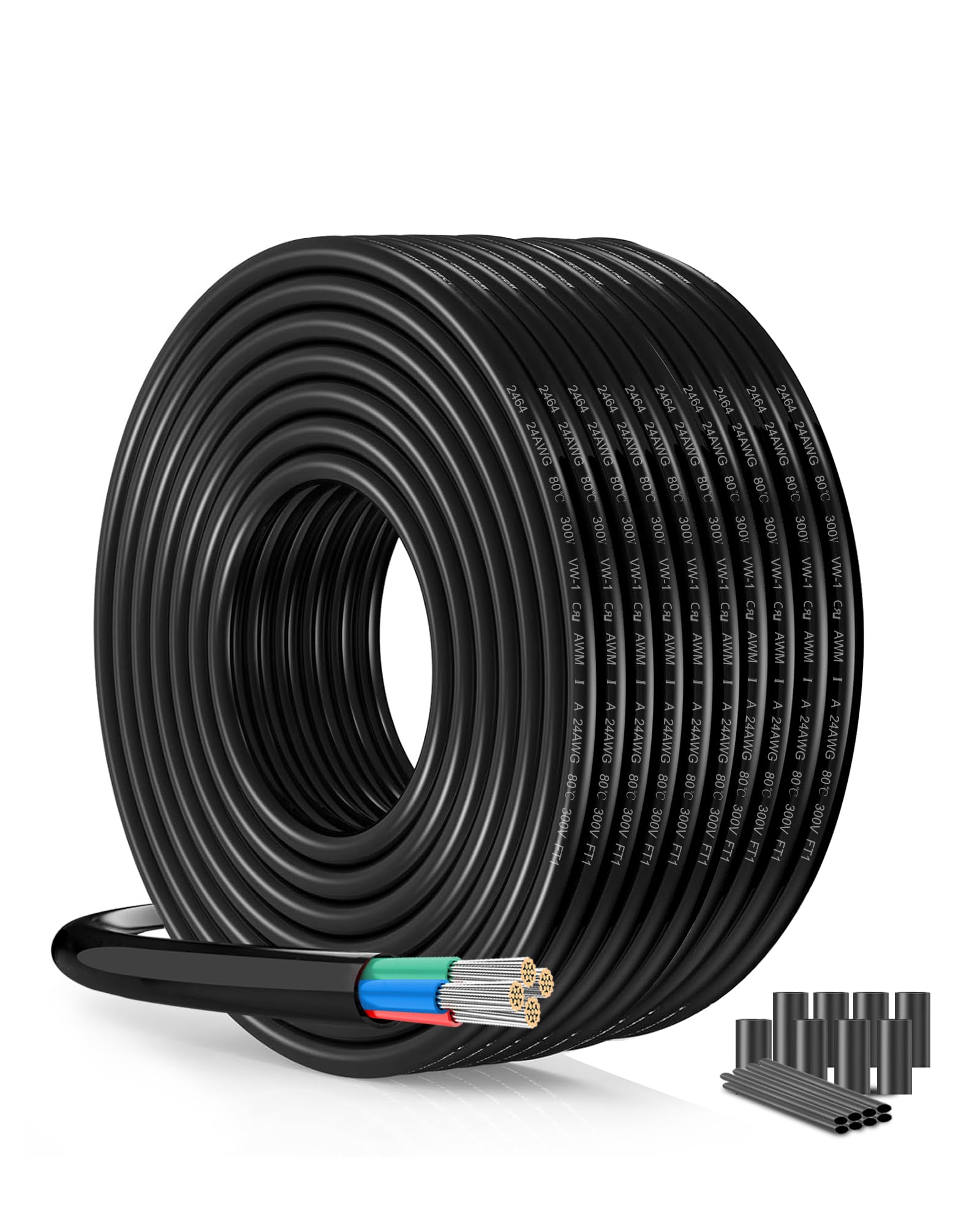 Photo 1 of UL2464 Certified 24 AWG Stranded Wire - 4-Conductor 82.02FT Flexible Low Voltage Cable with Tinned Copper Conductors | Compatible with 5V/12V/24V LED Strips, Automotive Electronics