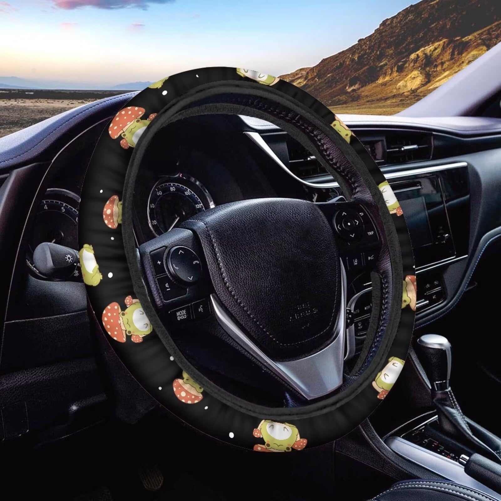 Brosoneto Frog Mushroom Steering Wheel Cover Auto Steering Wheel Protector, Anti-Slip, Breathable, Absorbing Sweat, Universal Car Accessories 15 Inch,