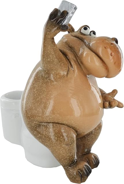 Comical Hippo on the Toilet Novelty Gift Joke Present Home Decor H15cm