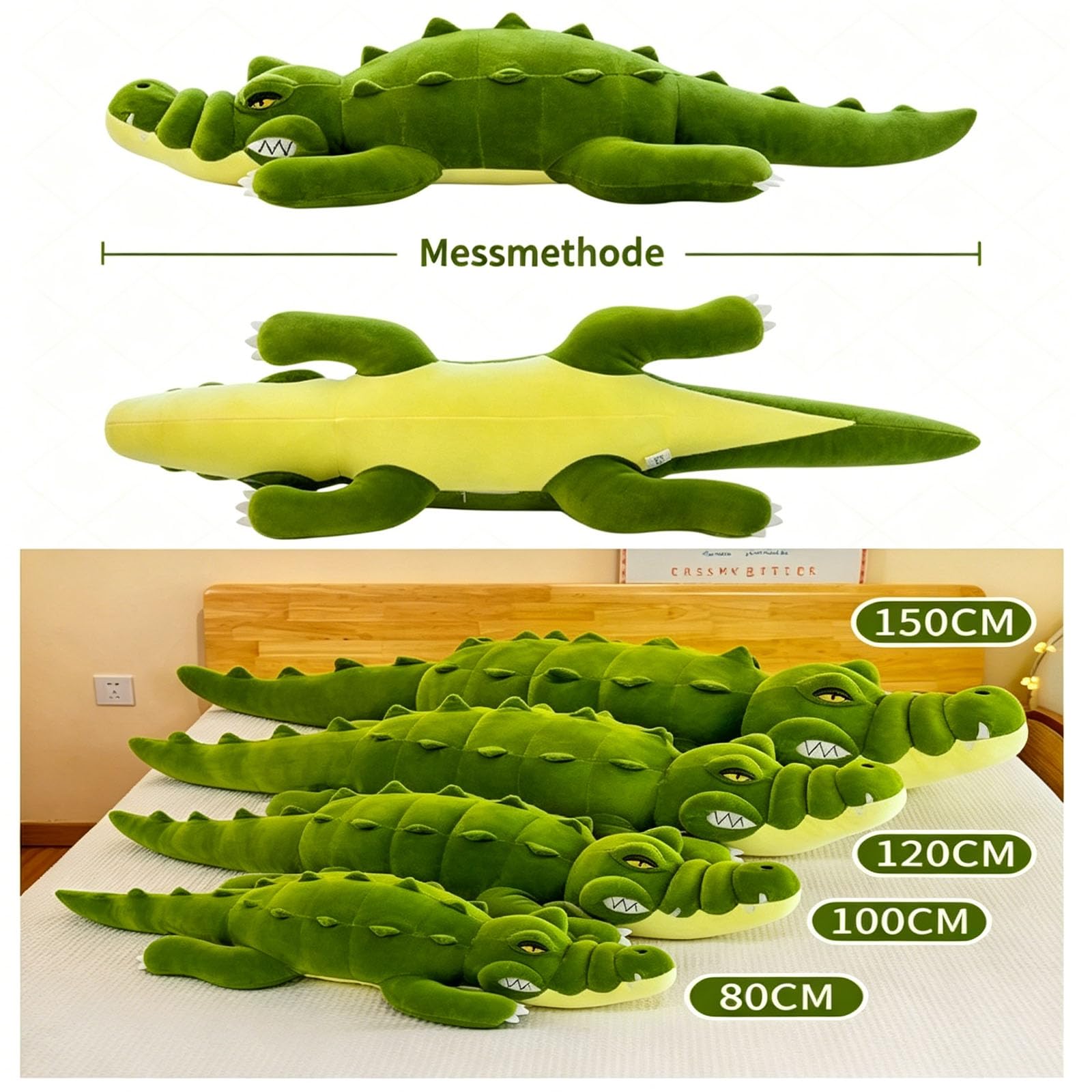 Kuscheltier Krokodil Plüschtier Alligator, Riesen Krokodilkissen Plüsch Stofftier, Kawaii Krokodil Spielzeug Kissen, Lustige Alligatoren-Plüschtiere Geschenk für Jungen und Mädchen (150cm,Grau)