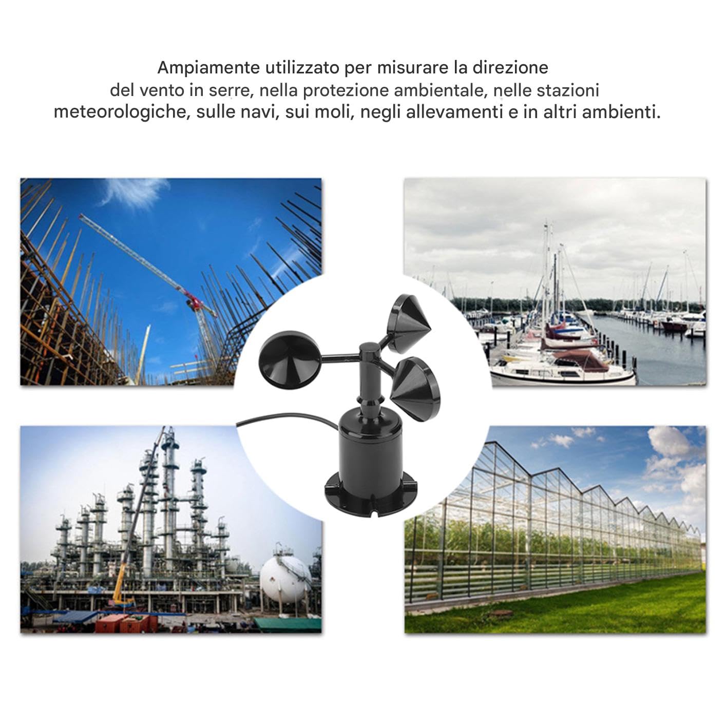 Anémomètre Professionnel de Haute Précision, 0-70 M/s, Capteur de Vitesse du Vent, Résistant à l'Eau, Compatible pour Stations Météorologiques, Serres, Navigation
