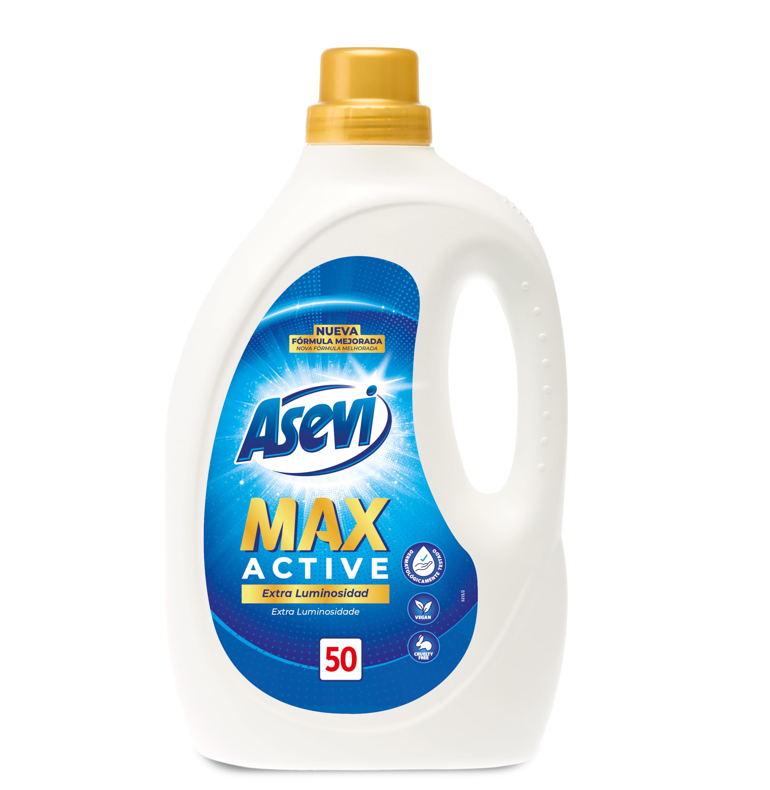Asevi Detergente Líquido para Lavadora Max Active - Detergente Hipoalergénico Concentrado Ropa Blanca y de Color - Poder Quitamanchas y Extra Luminosidad para una Ropa Limpia y Cuidada - 5x50 Lavados
