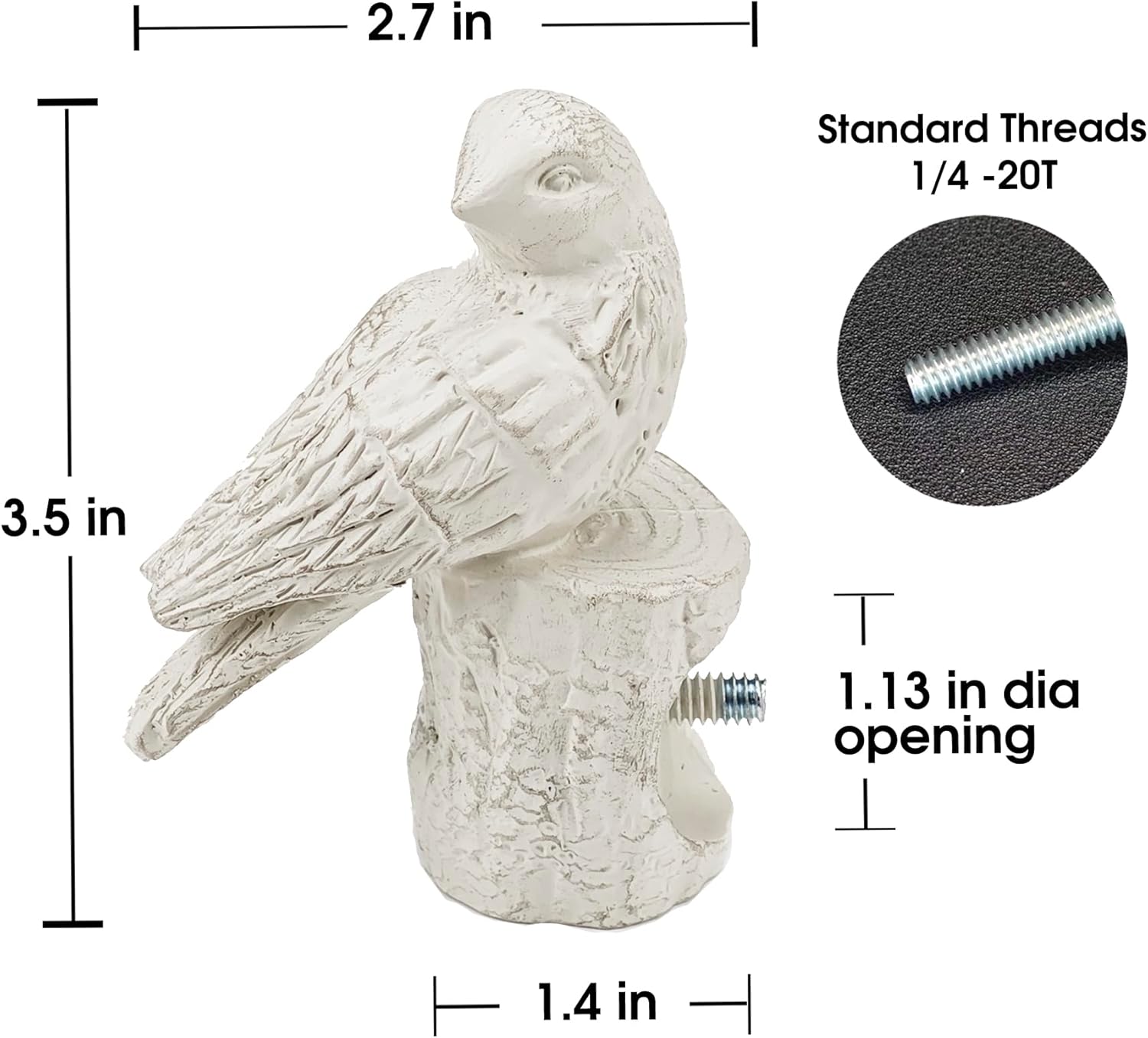 ILAISIHOME装飾カーテンロッドフィニアル、プリティポリレジンホワイトバードフィニアル、2個セット、直径1インチまたは1-1/