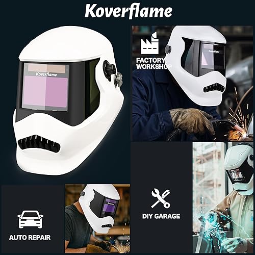Miniatura 10 de Koverflame Casco de soldadura con energía solar de oscurecimiento automático, 3.86 x 2.17 pulgadas, sensor de 4 arcos, clase óptica 1112, máscara de