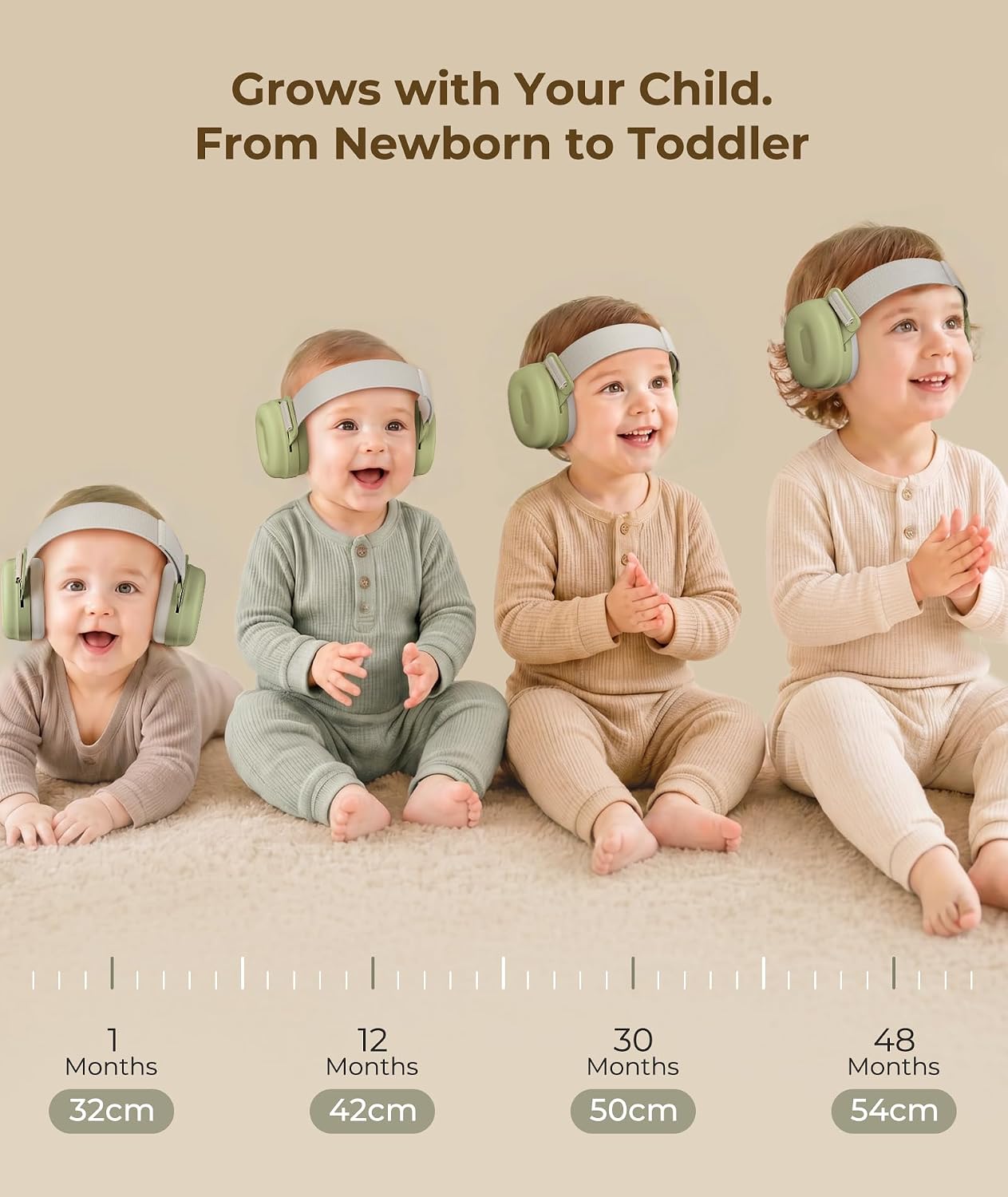 Baby Hearing Protection Earmuffs, 2-48 Months | Baby Noise Reduction Headphones, 25dB, Adjustable Headband, Travel, Airplane, Sports Events, Toddler Comfort