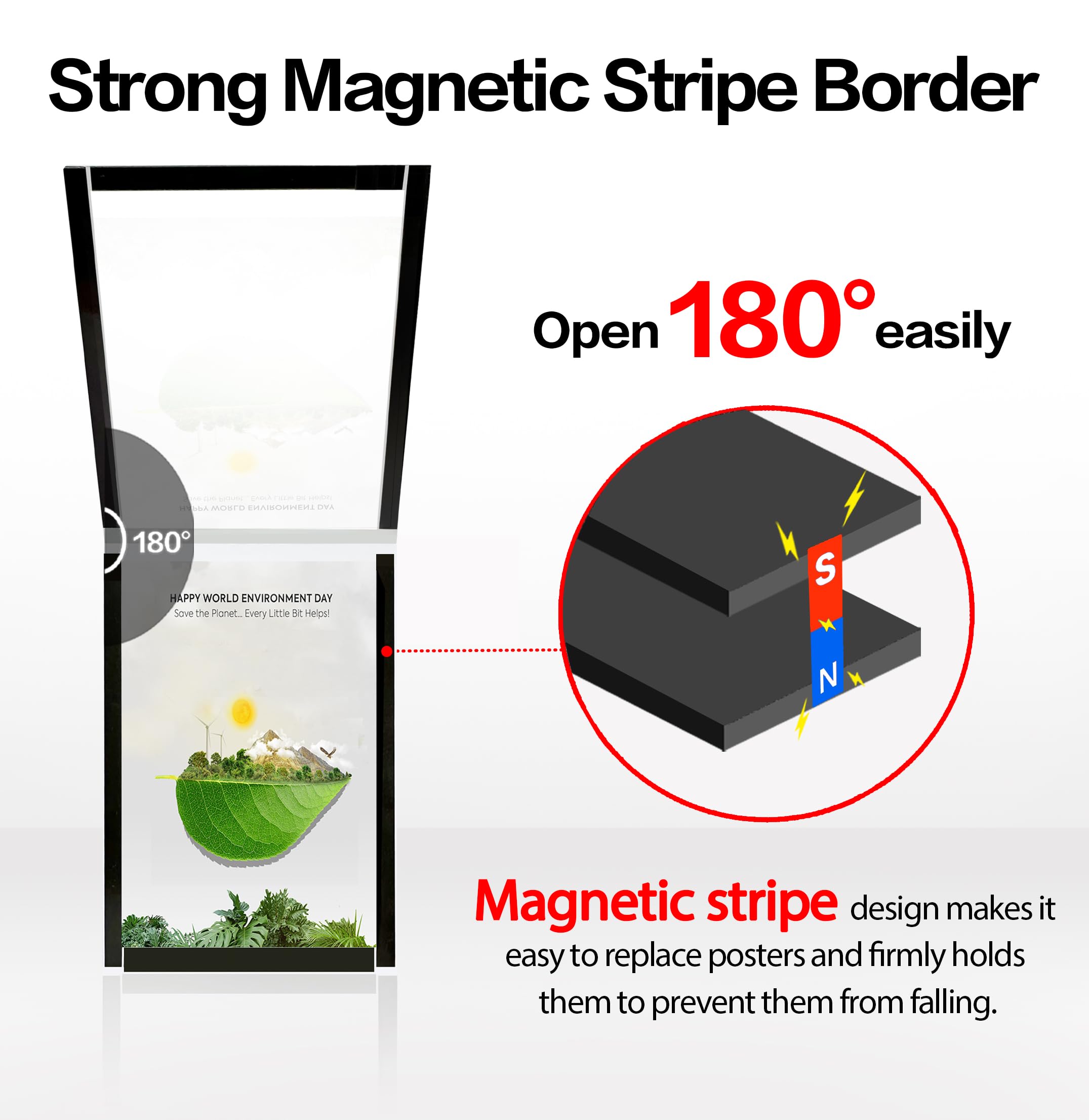 Paquete de 10 soportes de pared acrílicos de 11 x 17 pulgadas, marco de exhibición magnético autoadhesivo con nano cinta y borde magnético fuerte para pared, puerta, vidrio, hogar, tienda,