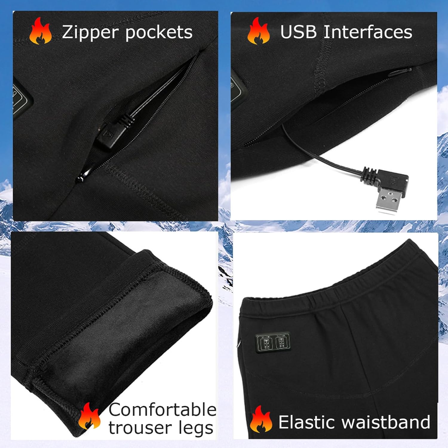 Winters Men Women Heated Thermal Underwear Shirts And Pants, USB Outdoor Cycling Heating Top And Bottom, Washable