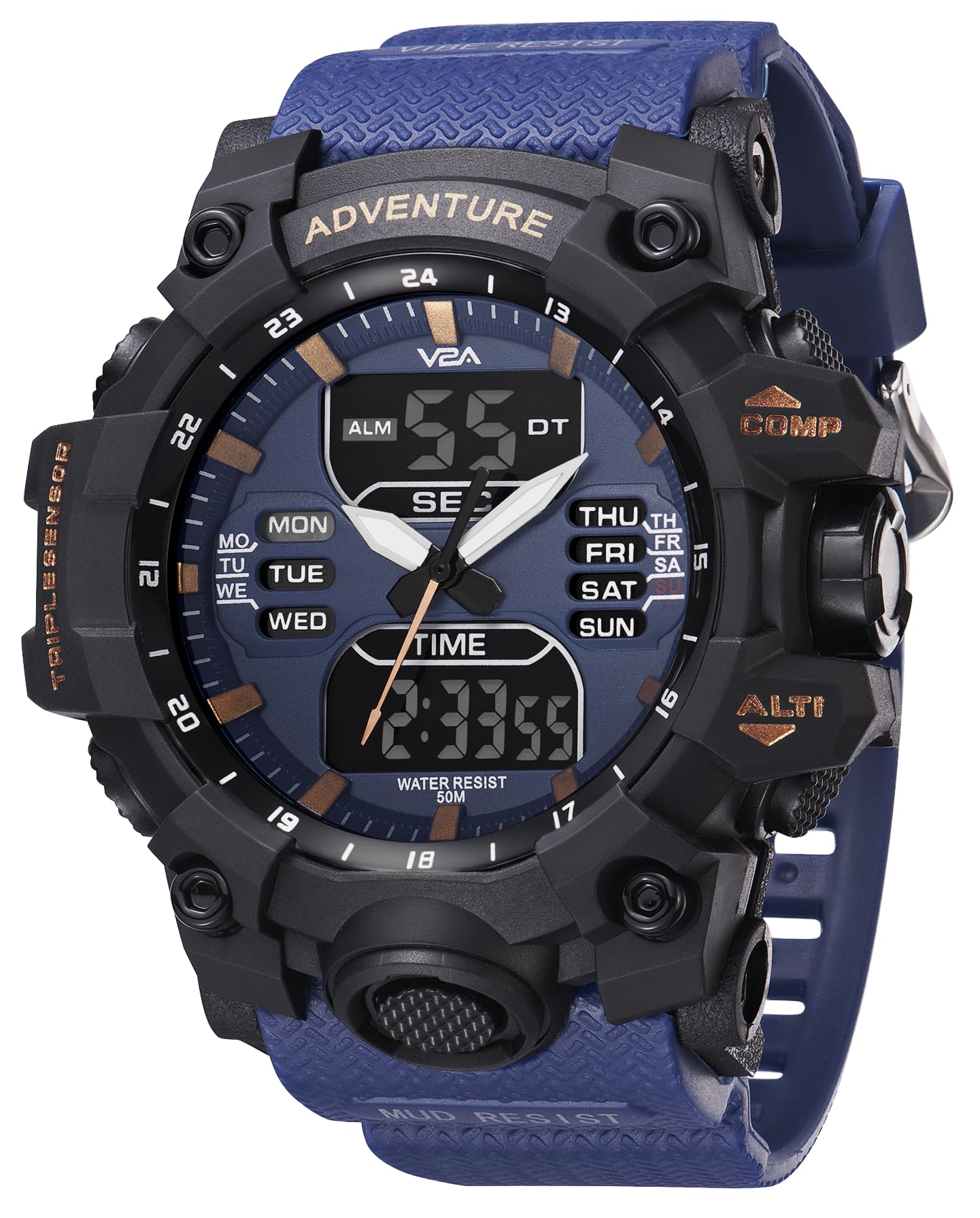 V2A Bold & Big Dial Analog-Digital Sports Watch for Men | Multifunction Military Wristwatch | Gift for Men