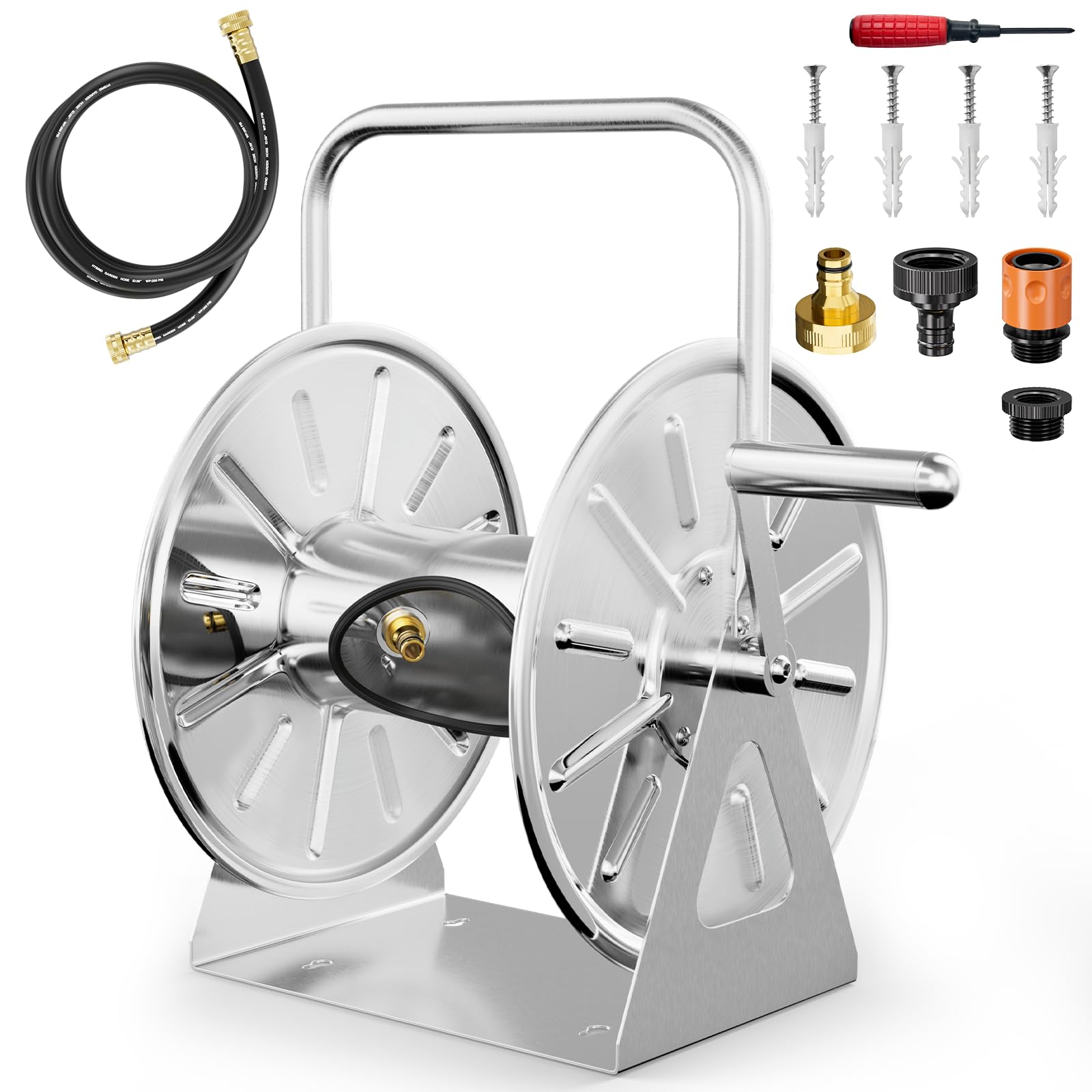 SPECILITE Stainless Steel Garden Hose Reel,Portable Outdoor Metal Hose Reel