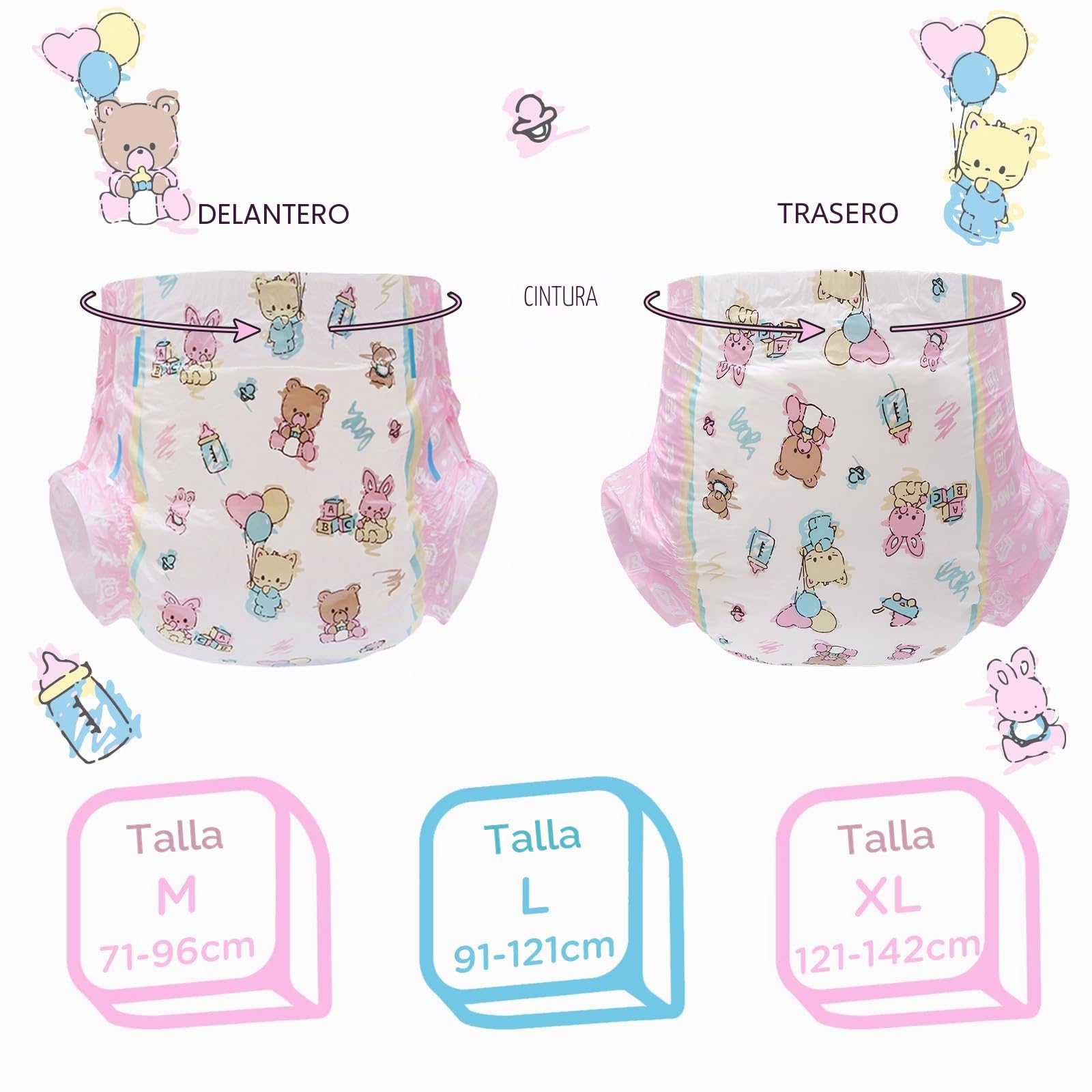 LittleForBig Pañal Impreso Adultos 10 Piezas - Baby Cuties (X-Large 121-142 CM)