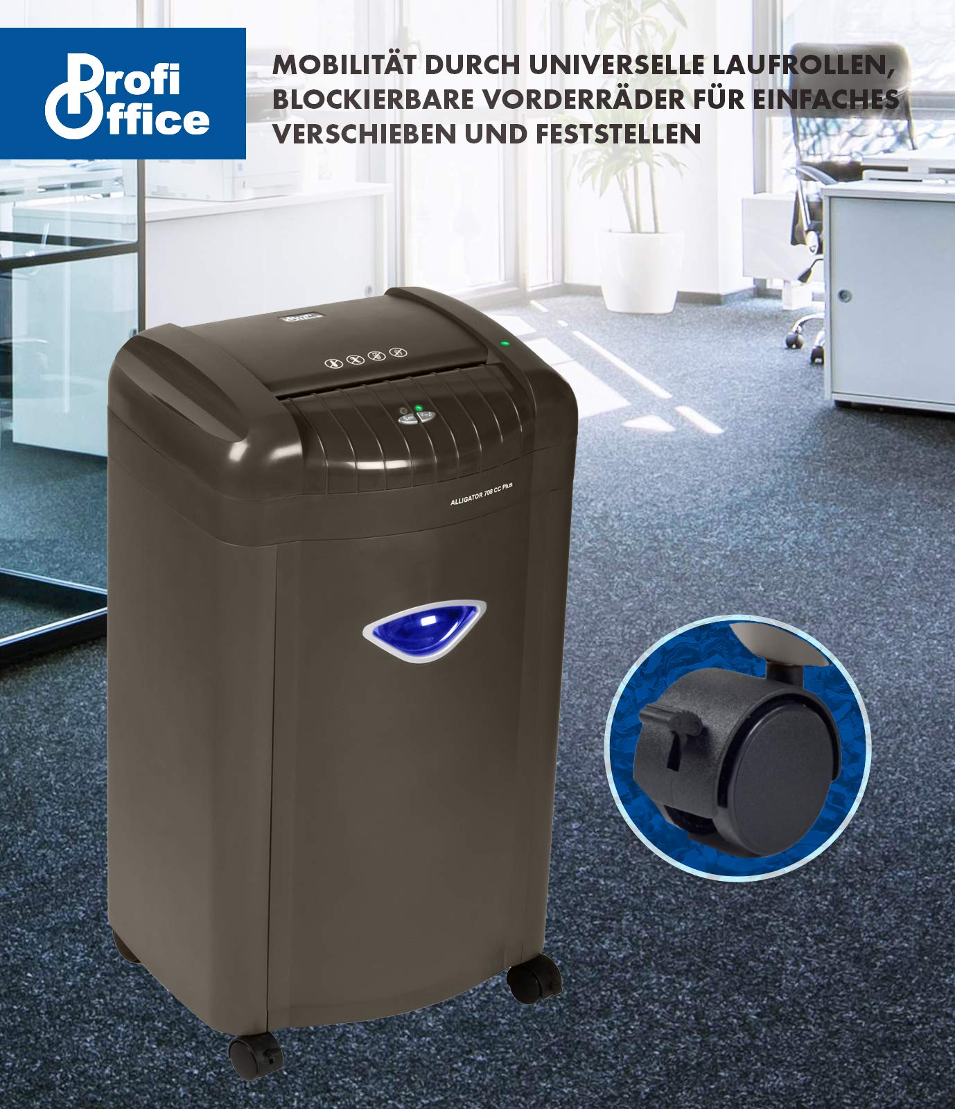 Destructora de Papel Alligator 708 CC+ – Trituradora Silenciosa Corte Cruzado P-4 | Whisper Technology | para Oficina y Hogar, Papelera 26L con Iluminación, 8 Hojas, 500W
