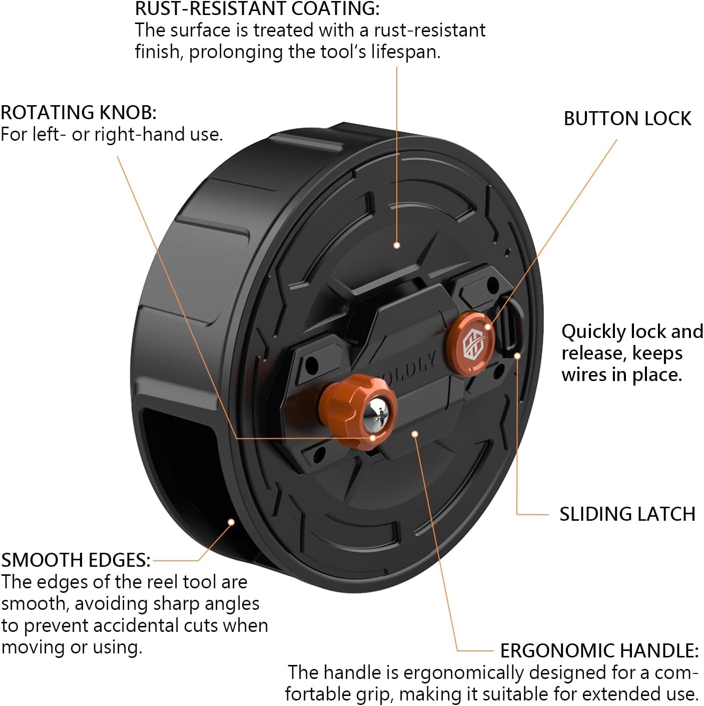 Lightweight Aluminum Tie Wire Reel Quick-Lock and Release Mechanism, Tie Wire Stripper Designed for 12-18 Gauge Wires. Dual-Sided Rewind Knob for Left or Right-Handed Operation