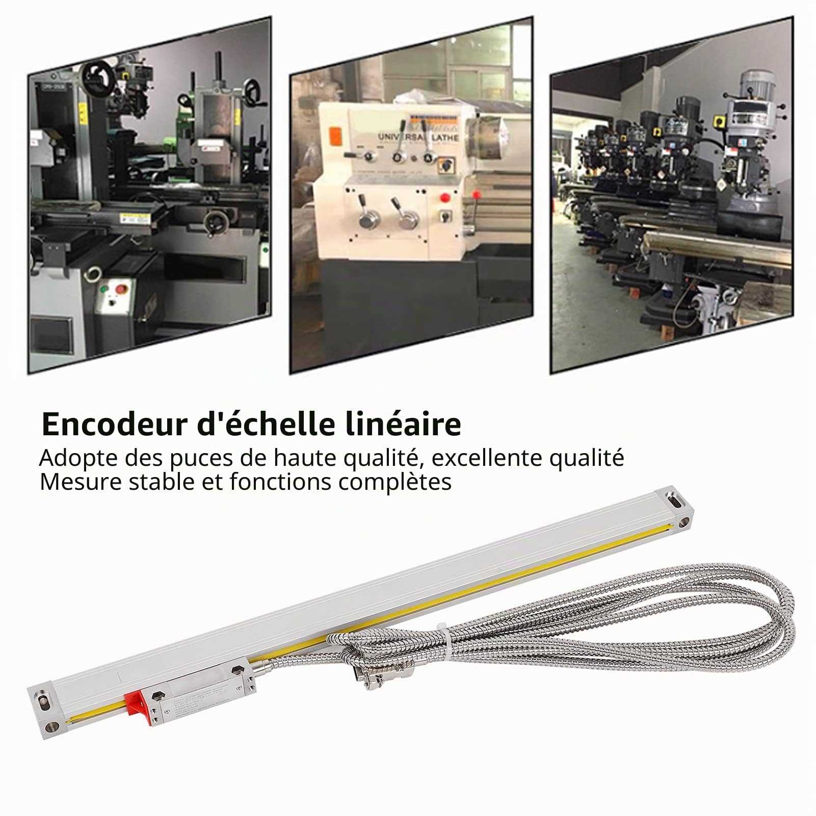 Encodeur D'échelle Linéaire, Encodeur de Règle Linéaire, Encodeur D'échelle Linéaire Optique Haute Précision 5μm Capteur de Règle de Réseau pour Tour DC5V avec Câble (500)