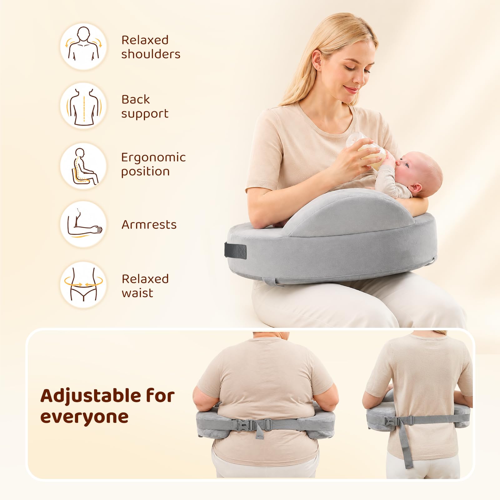 Cuscino per Allattamento in Memory Foam con Barriera di Sicurezza,Cintura Regolabile,Copertura Rimovibile e Lavabile,Cuscino Ergonomico Mini per Neonati,Supporto per Mamma