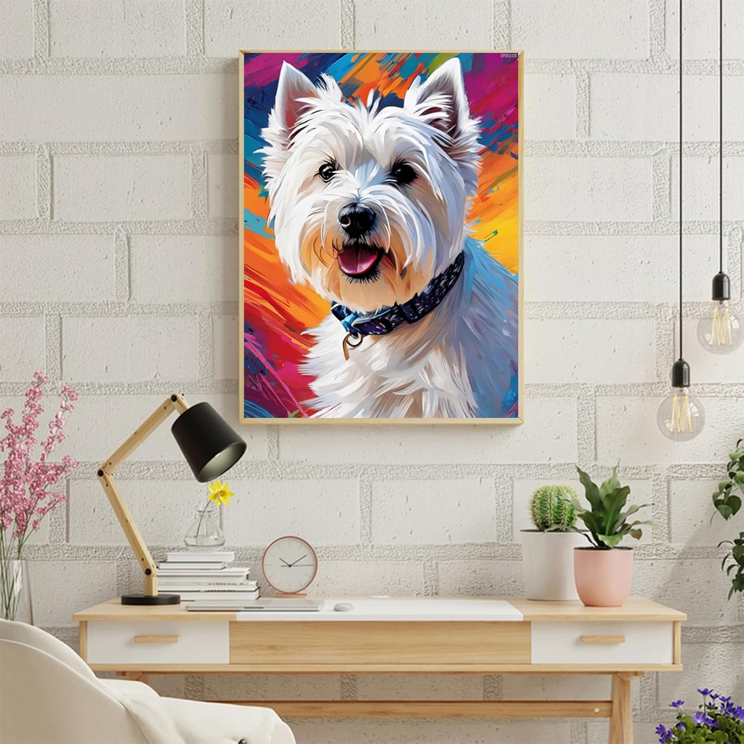 IPISSOI Christmas West Highland White Terrier Dog Diamond Painting DIY 5D Kit, Crystal Rhinestone Colorful Animals Gemstone Wall Art Home Decoration, 12x16 inch for New Year, Valentine's Day Gift