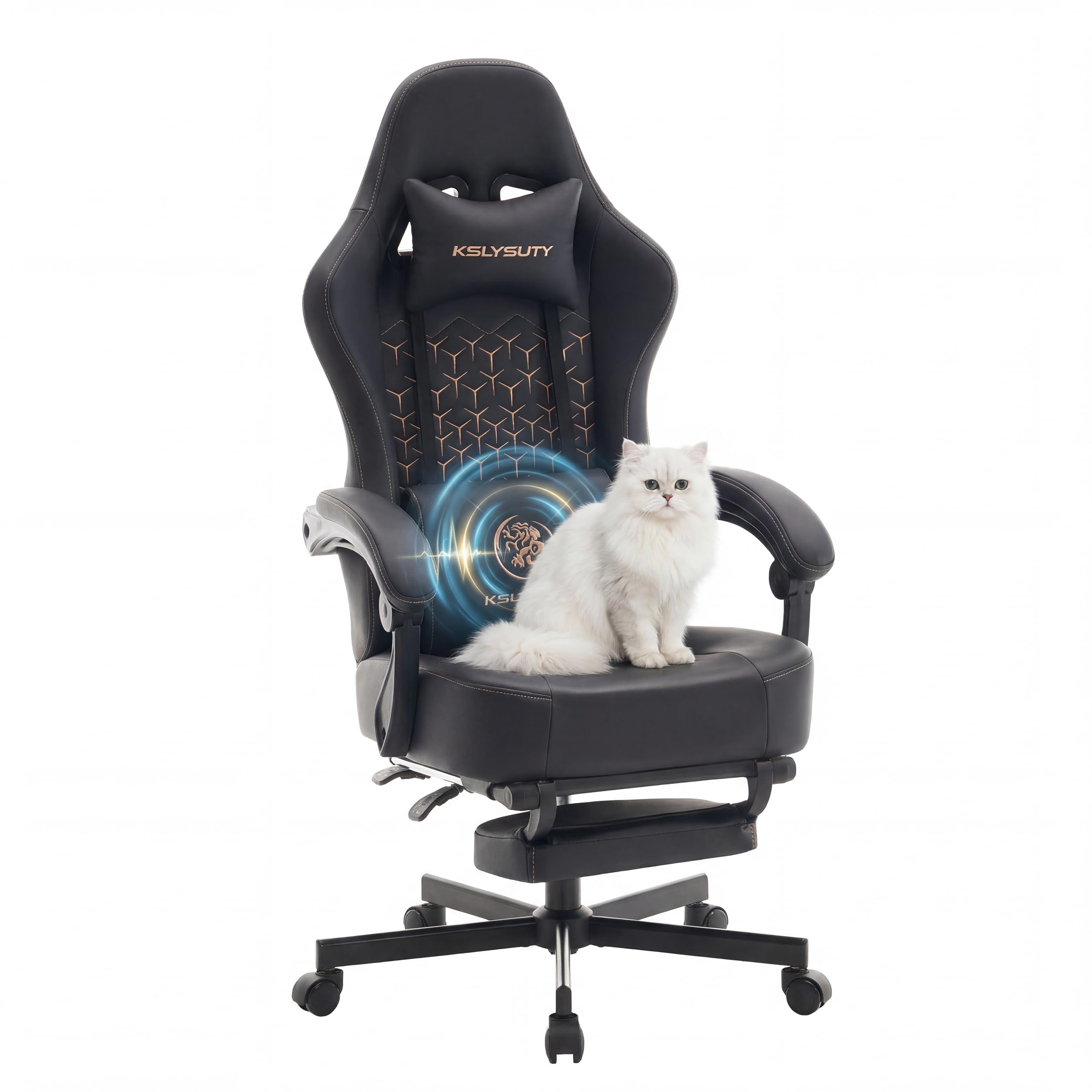 Kslysuty Gaming Chair Black Leather Plus Pocket Spring
