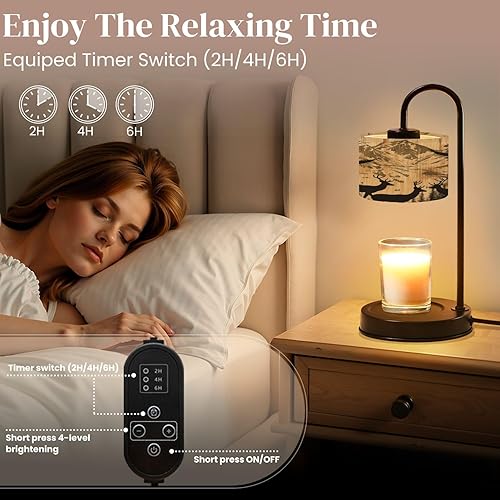 Miniatura 27 de Lámpara calentadora de velas con temporizador y atenuador, retro de los años 70, líneas onduladas abstractas psicodélicas, rosa, naranja, beige,