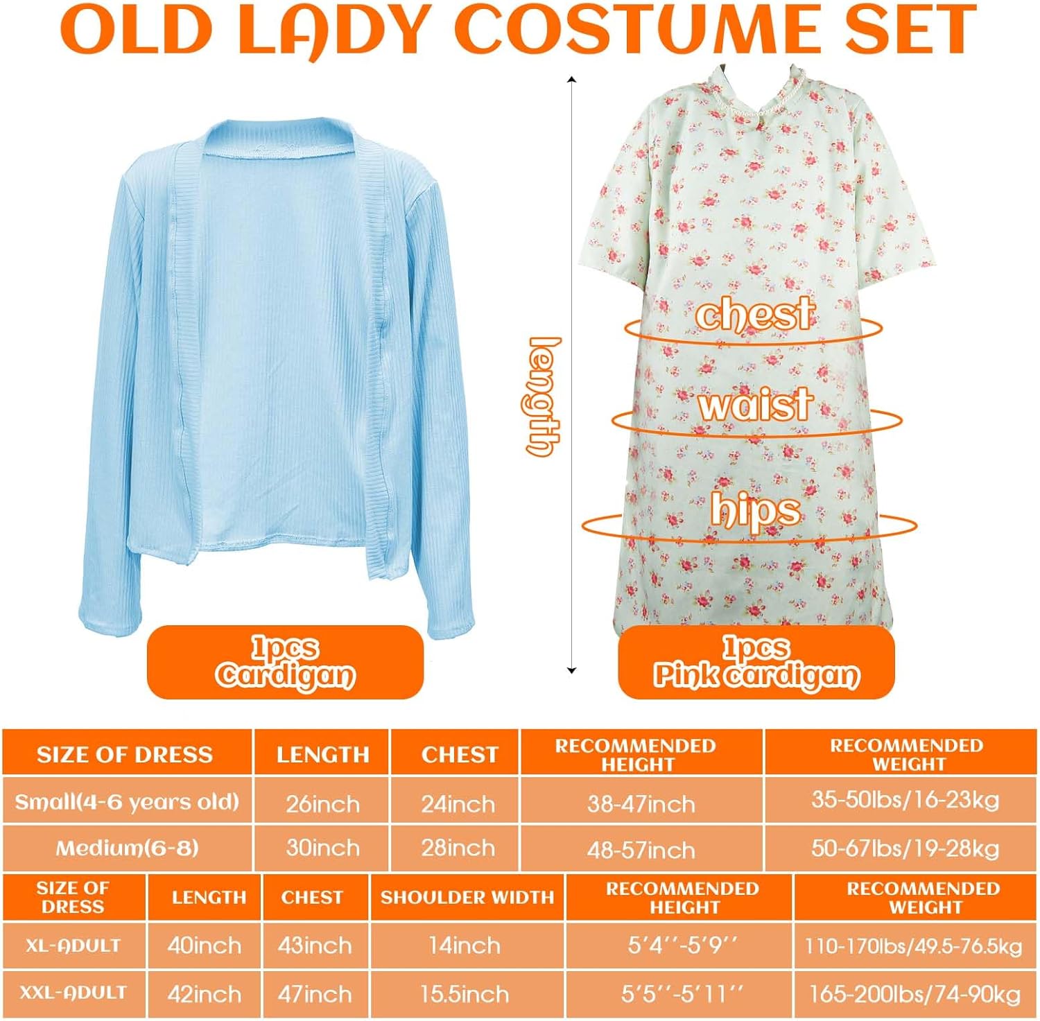 Zhanmai 7 Pcs Halloween Old Lady Costume Set 100 Days of School Grandma Costume Granny Dress for Woman Cosplay Accessories(blue Green Flower, X-Large, Adult) - Image 2