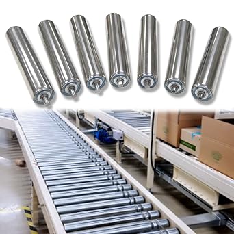 Werehouse Freight Handling 7 Packs Wood Shop Conveyor Belt Guide Roller, 2.4 2" 1.5" 1" Diameter Conveyor Shafts Conveyor Belts Unpowered Rollers for Smooth Movement, Coyote Fence RollersSilver-Dia