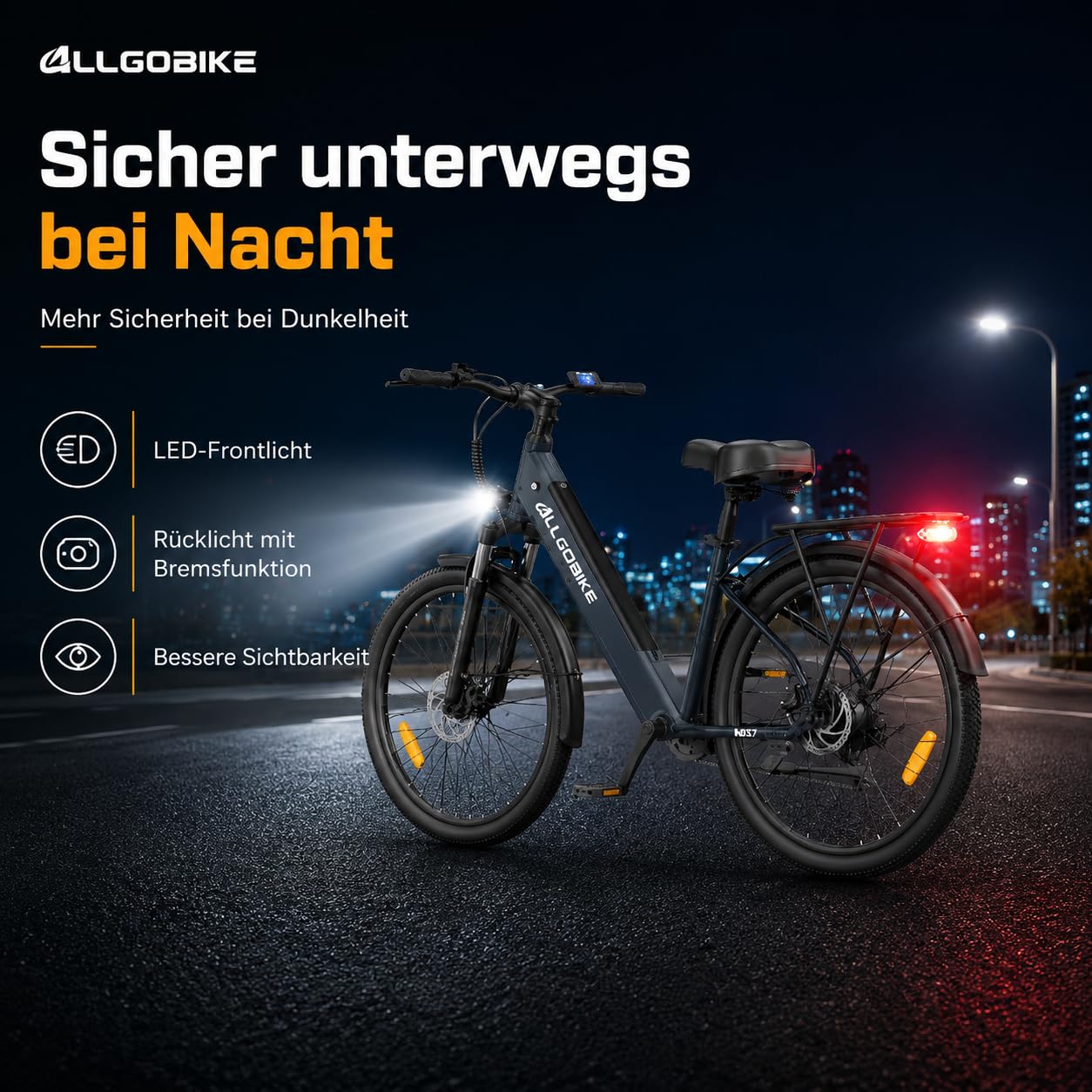 AM27 Elektrofahrrad 27,5 Zoll E-Bike für Damen und Herren 250W Motor 36V 15Ah Akku 25 km/h 7-Gang-Schaltung 3 Unterstützungsstufen Scheibenbremsen LED-Beleuchtung
