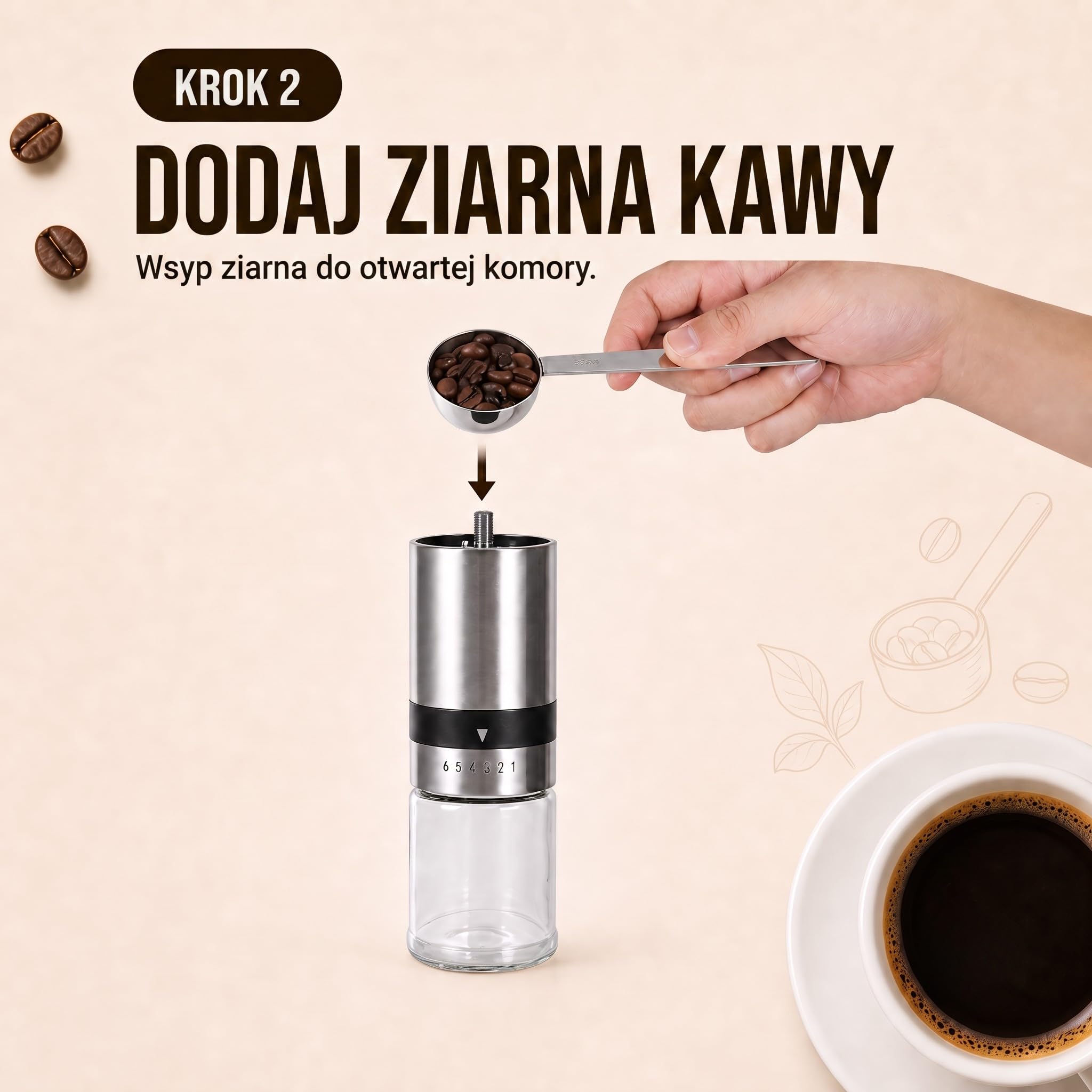 Ręczny młynek do kawy z 2 szklanymi pojemnikami, stal nierdzewna, ceramiczny mechanizm mielący do espresso, do kawy filtrowanej, francuskiej prasy na kemping (srebrny, z 2 pojemnikami)
