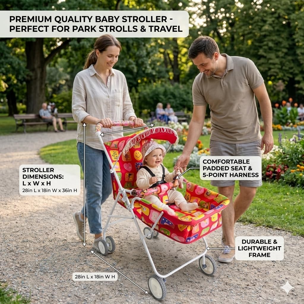 EZAAKART Baby Stroller - 0-3 Years, Red -6